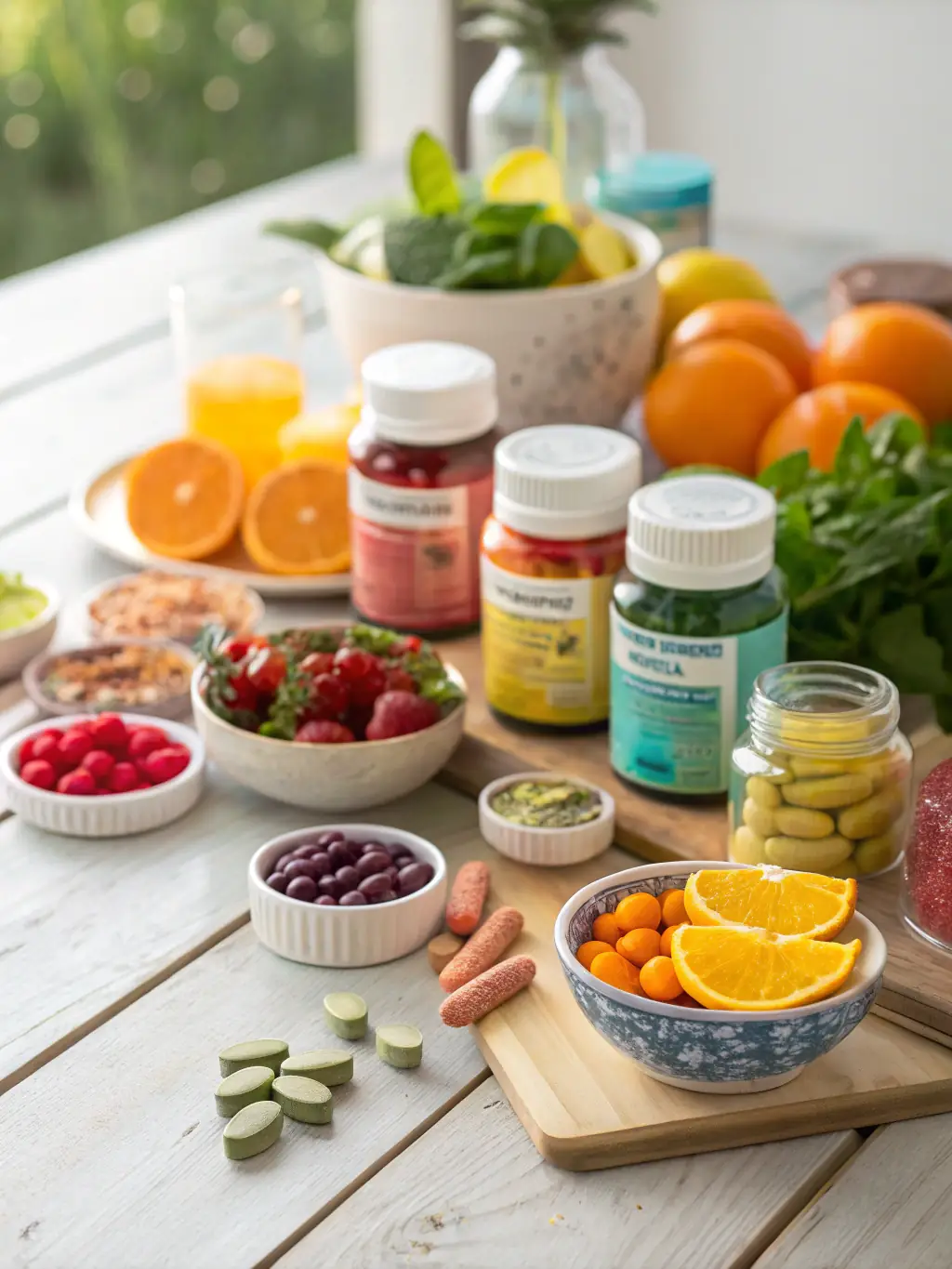 A variety of natural supplements displayed on a shelf, showcasing Value Drugstore's selection of wellness products.