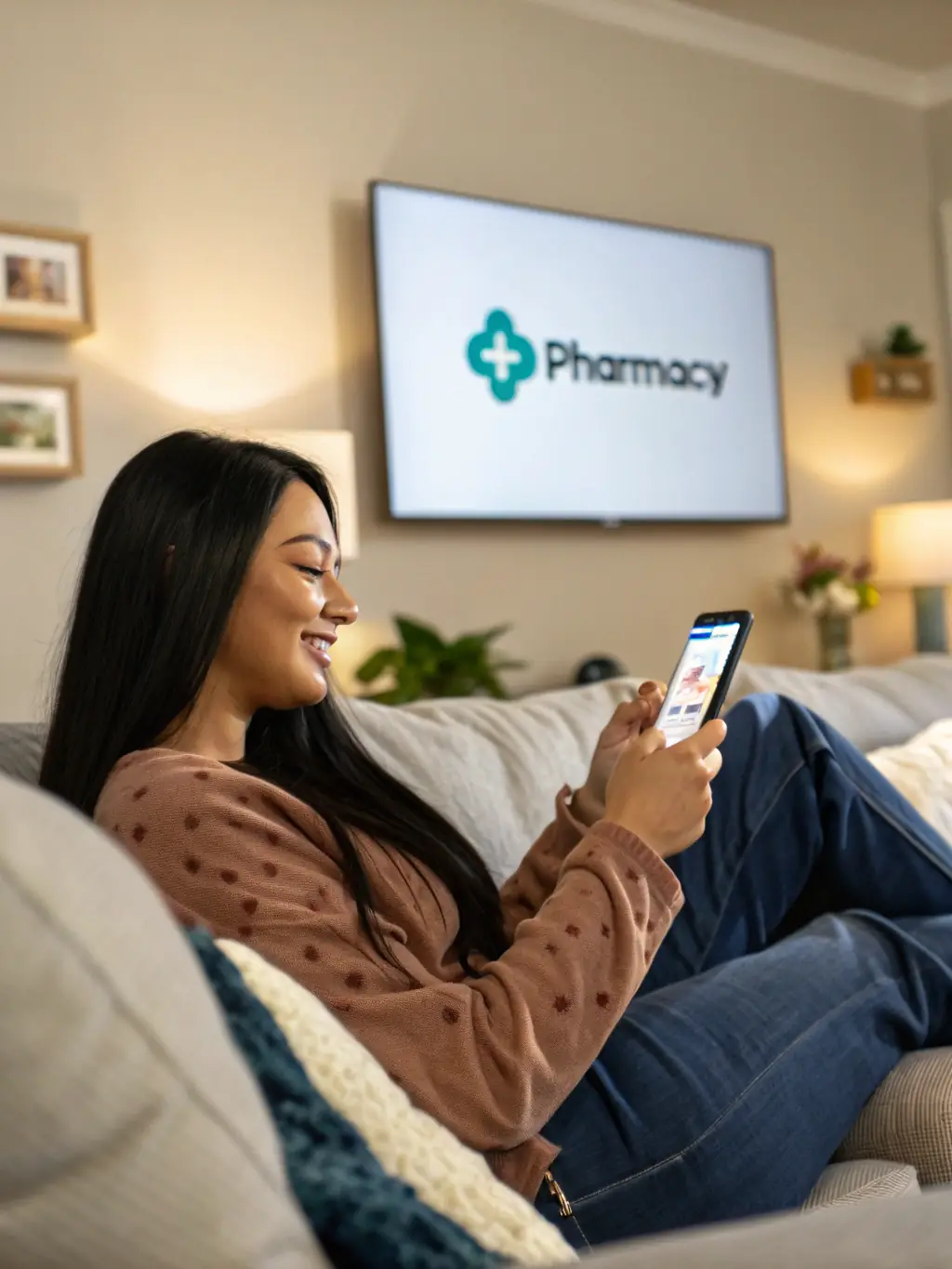 A person using a smartphone to refill a prescription online, showcasing the convenience of Value Drugstore's online refill service.