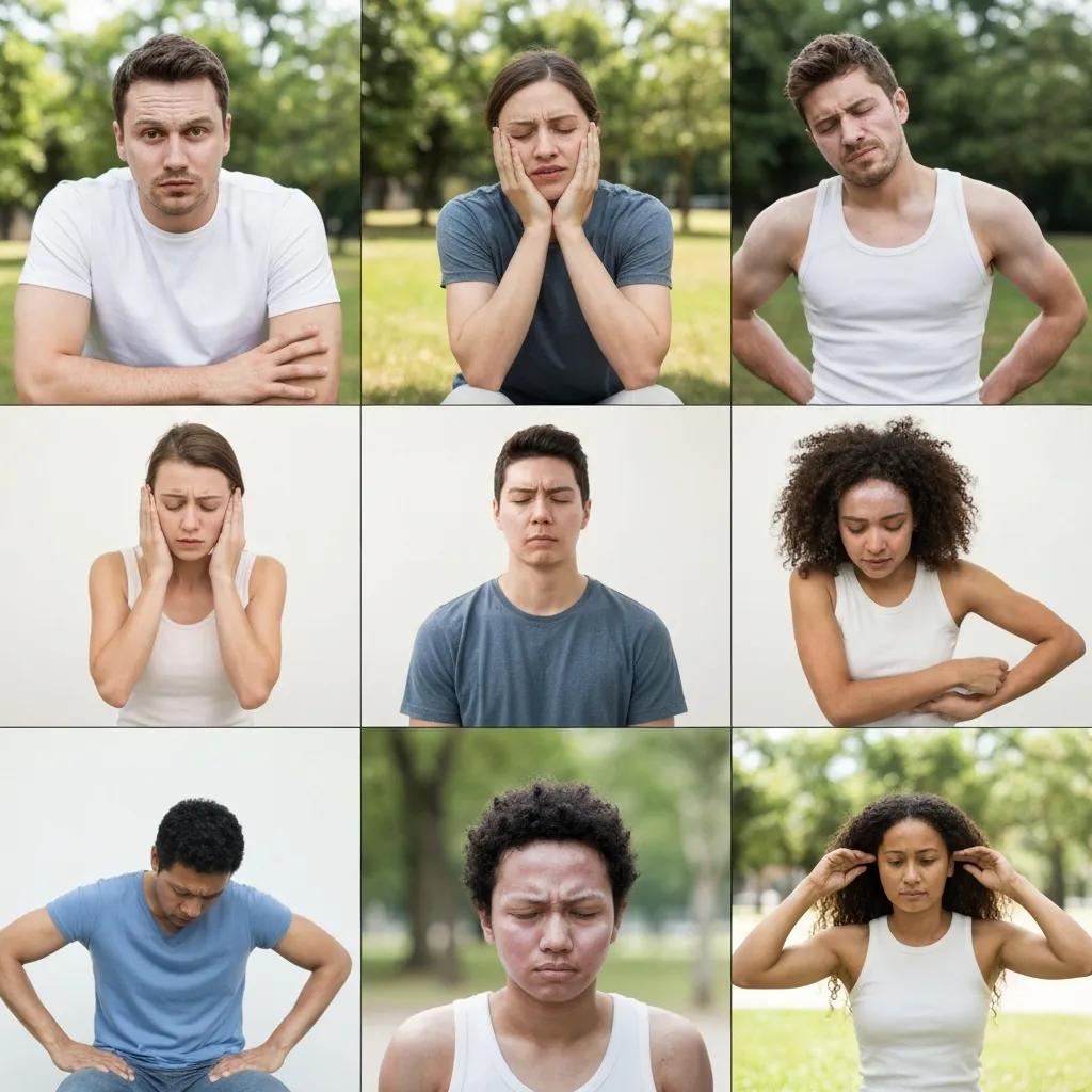 Diverse individuals showing signs of vitamin deficiency in a natural setting