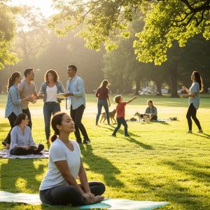 Group of diverse people enjoying outdoor activities in the sun, highlighting the importance of vitamin D for health