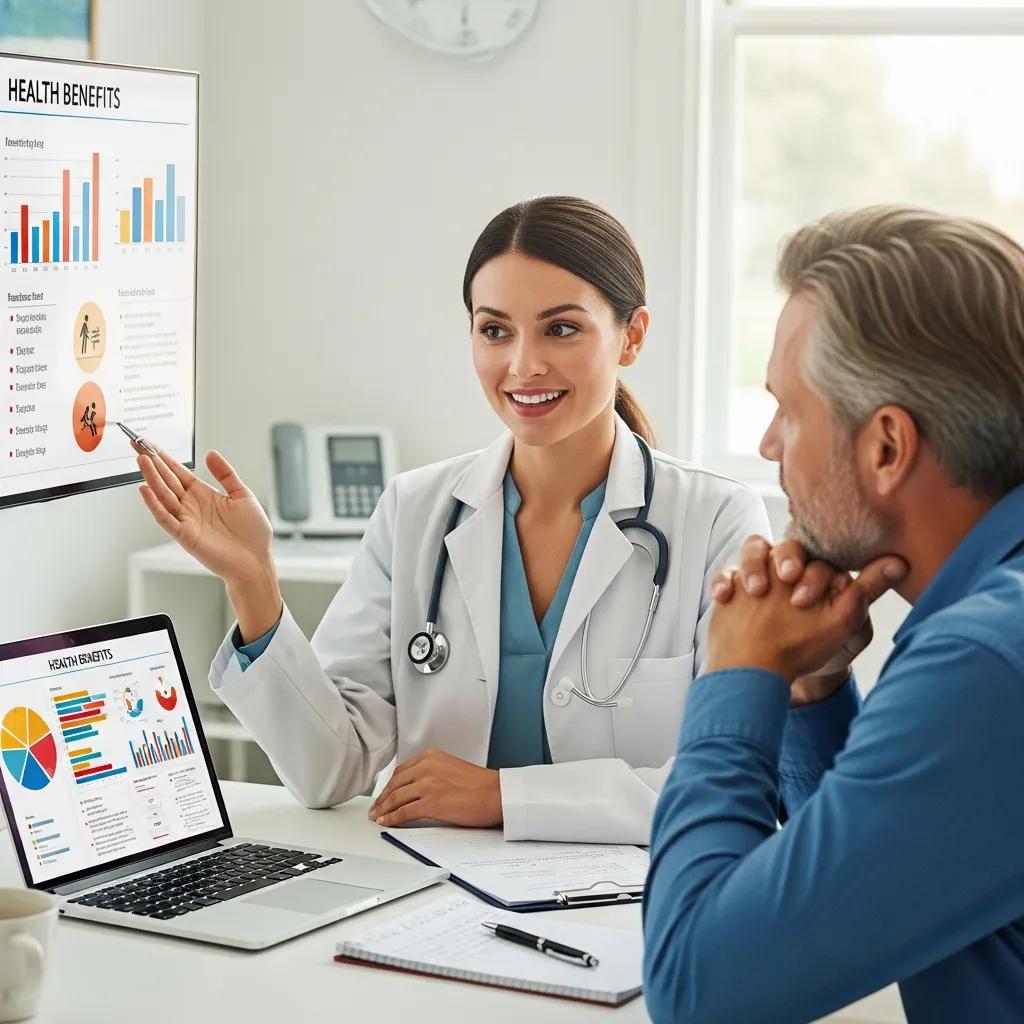 Healthcare professional explaining benefits of annual check-ups to a patient with a visual chart