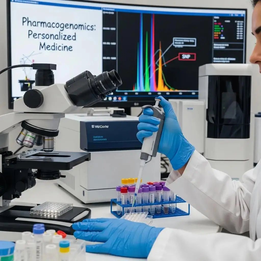 Lab technician analyzing DNA samples for pharmacogenomic testing