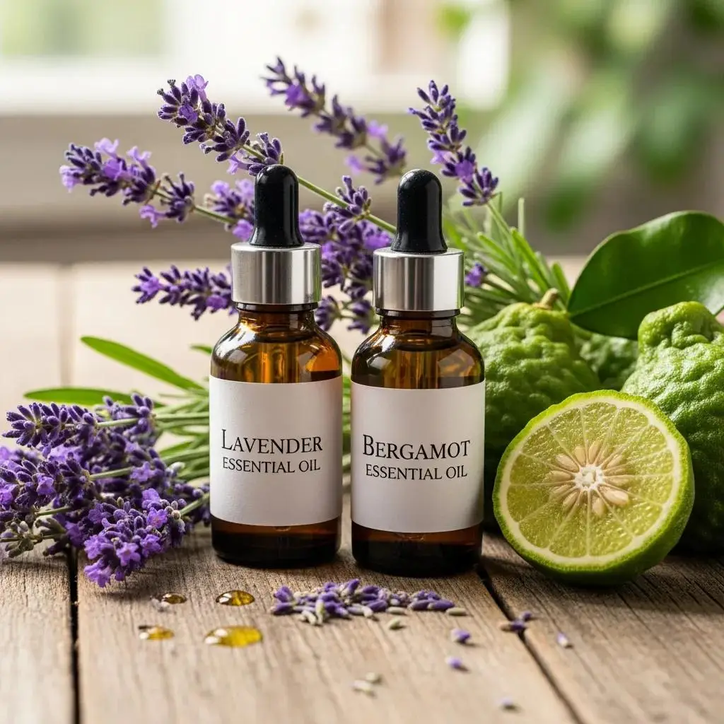 Lavender and bergamot oils with fresh botanicals for calming