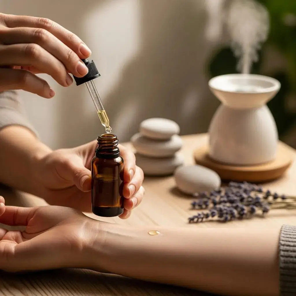 Measuring essential oils and carrier oil for safe aromatherapy