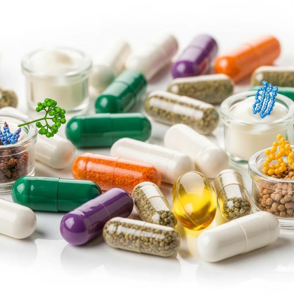 Selection of probiotic capsules showing different strains for digestive health