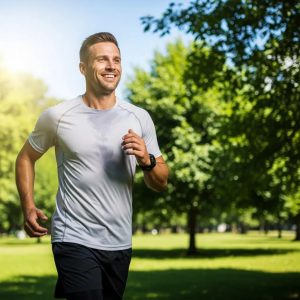Active man exercising outdoors, representing vitality and men's health related to testosterone levels